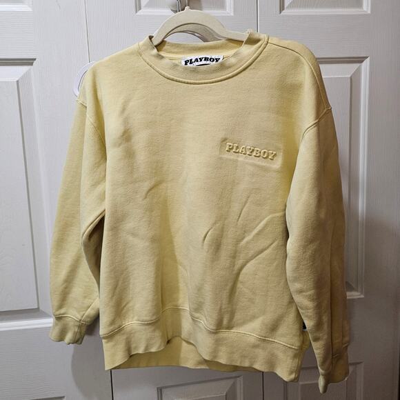 Yellow Sweatshirt Playboy x Pacsun Size Small Embossed Bunny Logo Pullover - Picture 2 of 5